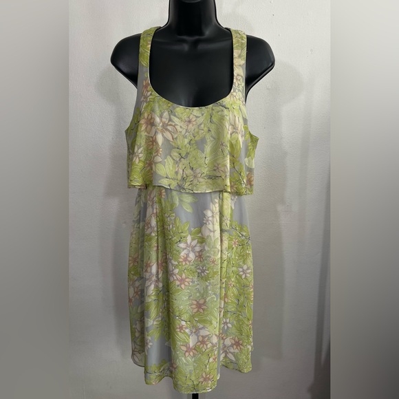 Jessica Simpson Summer Lime‎ GreenPopover Chiffon Floral Sleeveless Dress - Picture 4 of 13